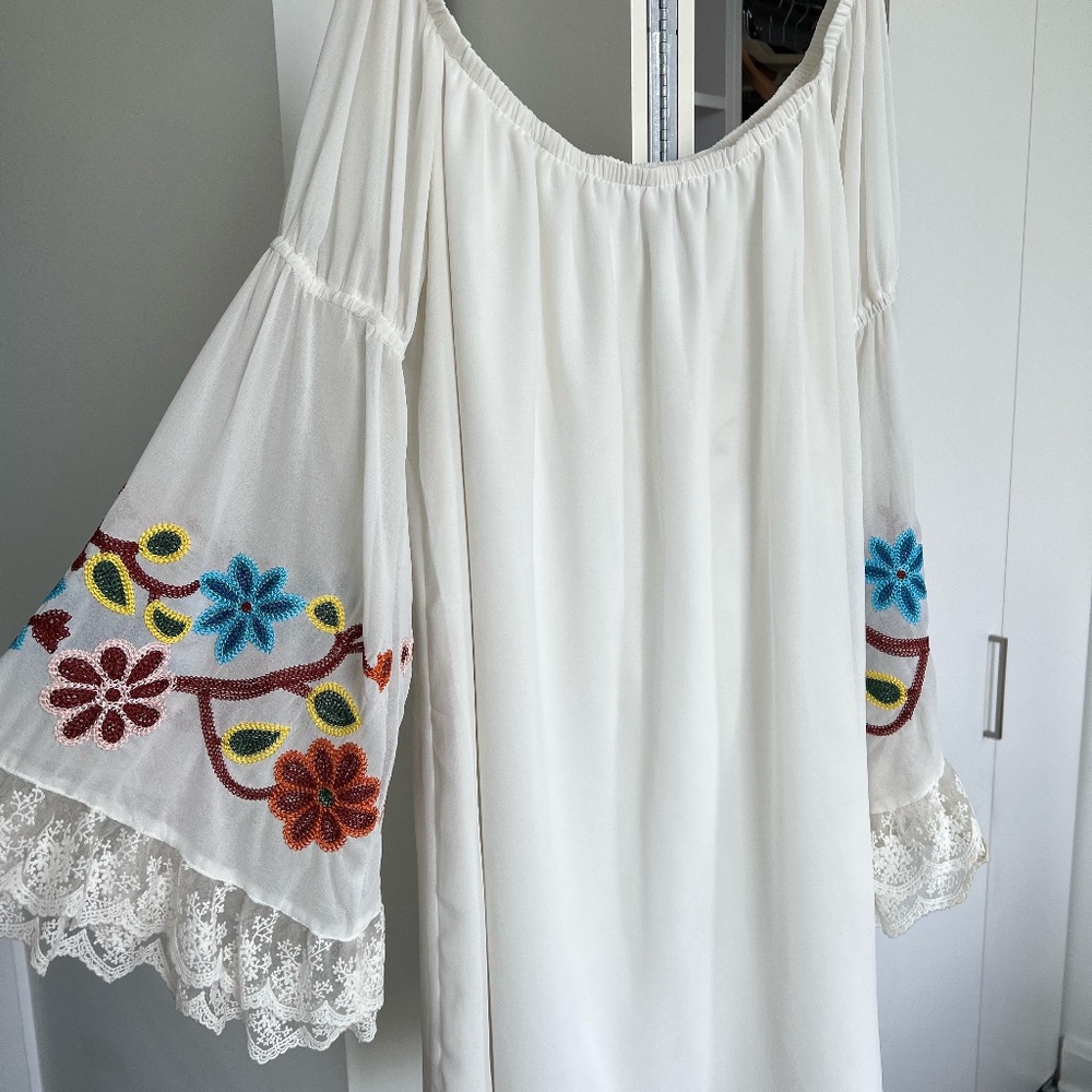 Off the Shoulder white and floral dress